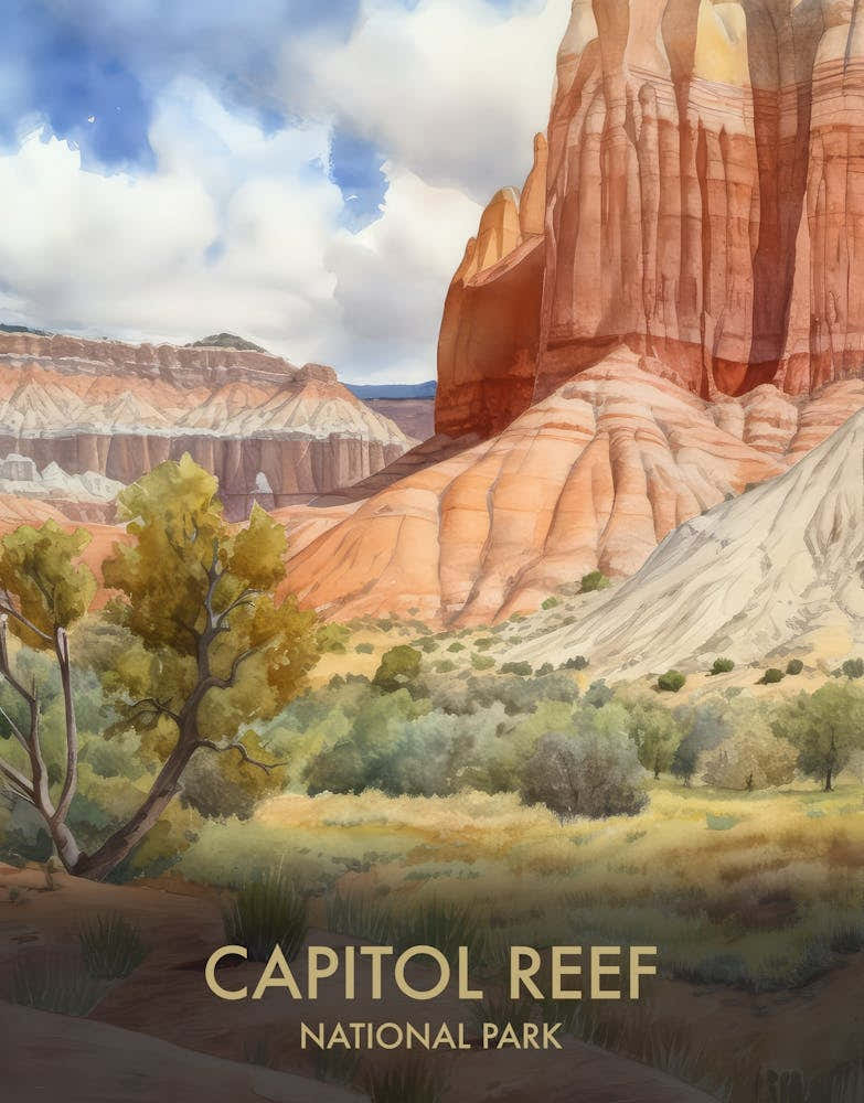Capitol Reef National Park Watercolour Vintage Travel Poster 1