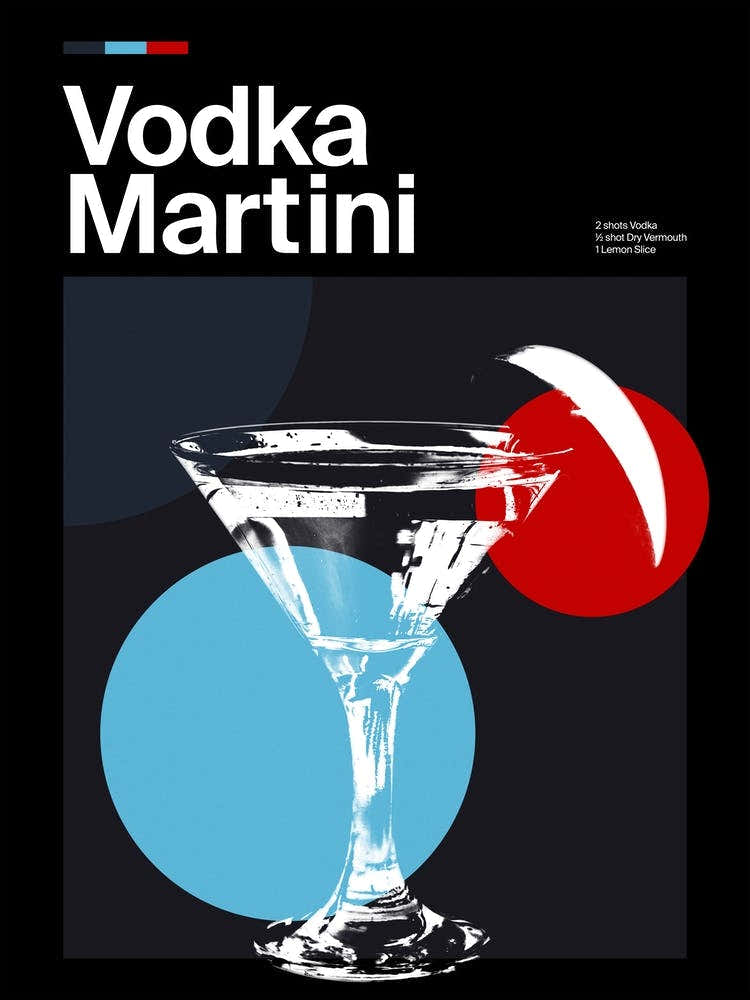 Mid Century Dark Vodka Martini Cocktail