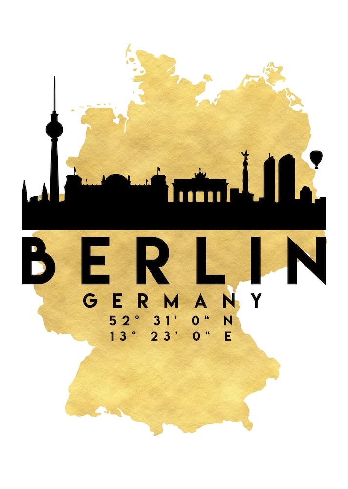 Berlin Germany Silhouette City Skyline Map