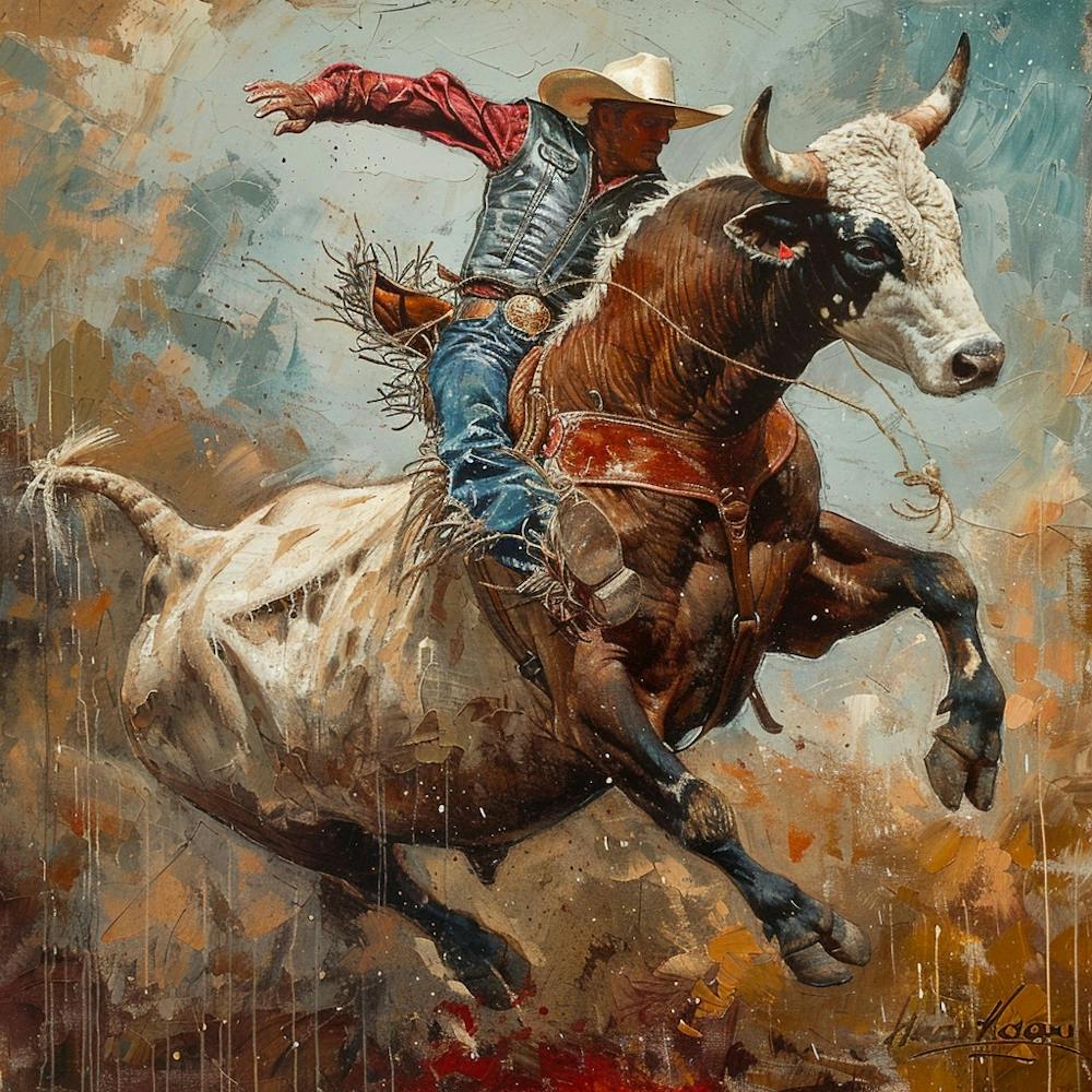 Cowboy Riding A Bull