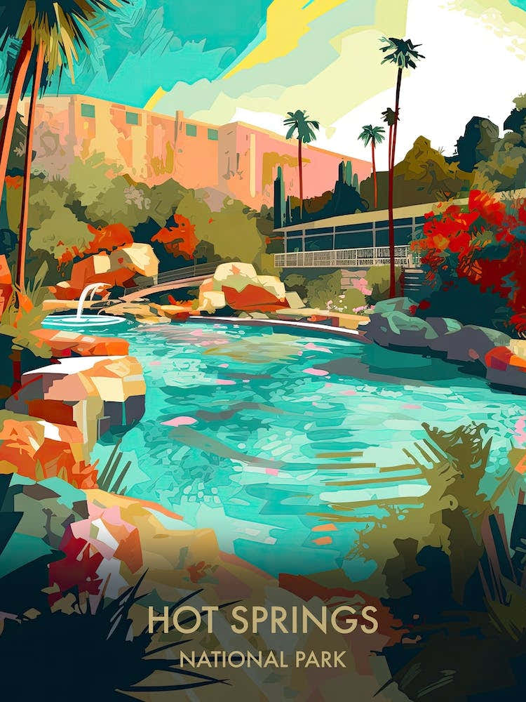 Hot Springs National Park Travel Poster Illustration Style 1