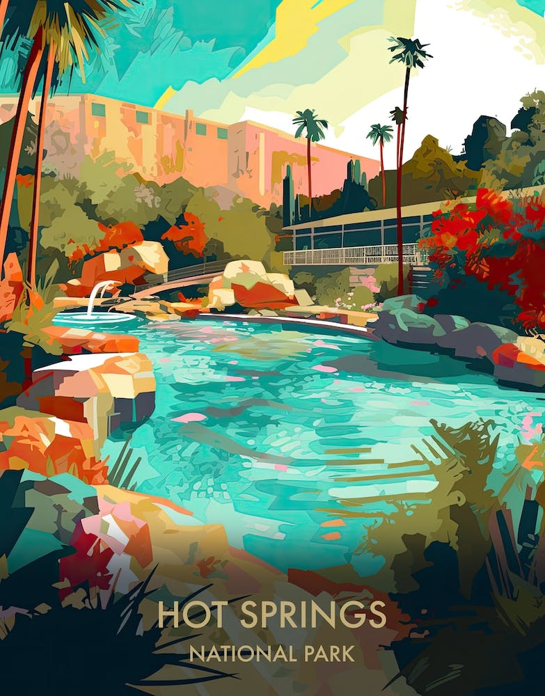 Hot Springs National Park Travel Poster Illustration Style 1