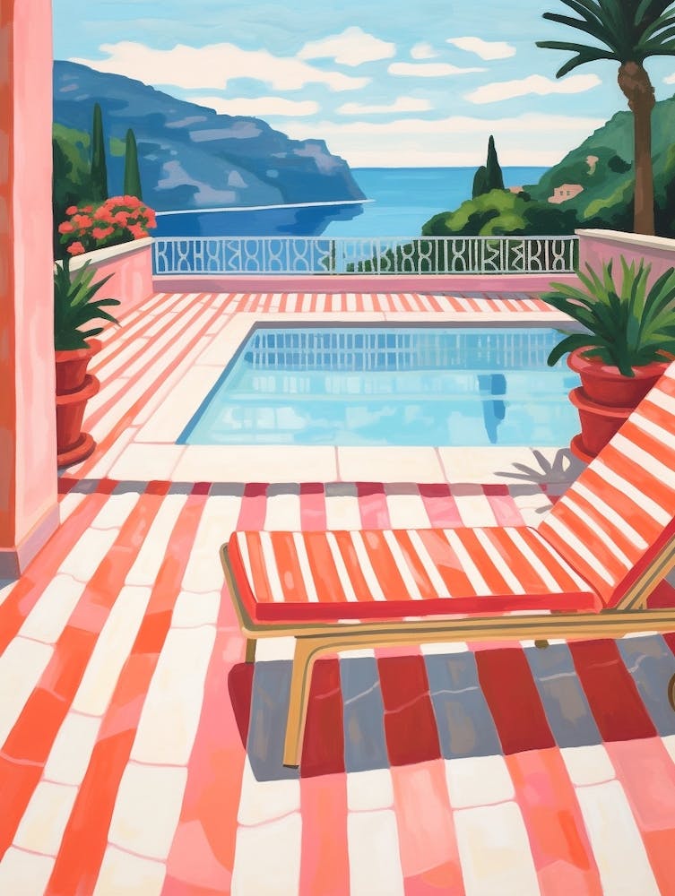 Red And White Striped Pool In Amalfi Coast Italy