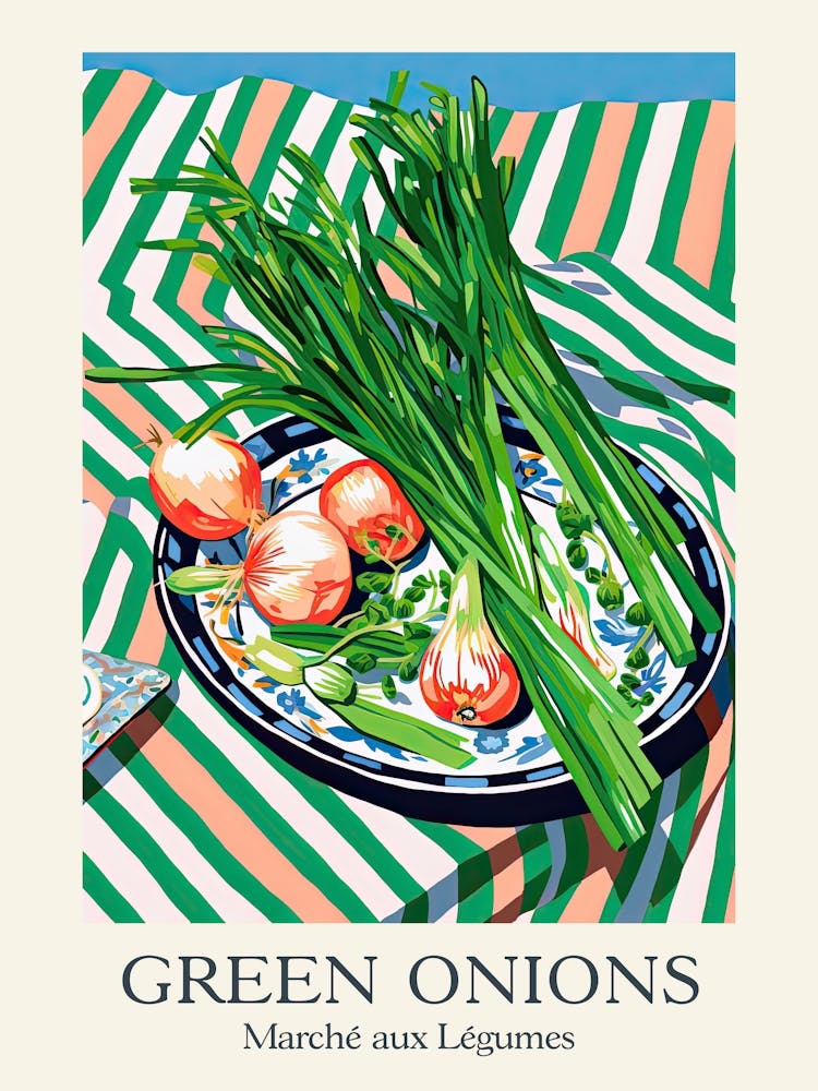 Marche Aux Legumes Green Onions Summer Illustration 8