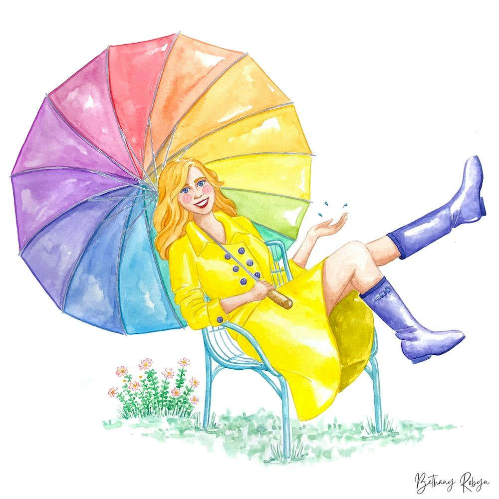 April Showers with rainbow umbrella