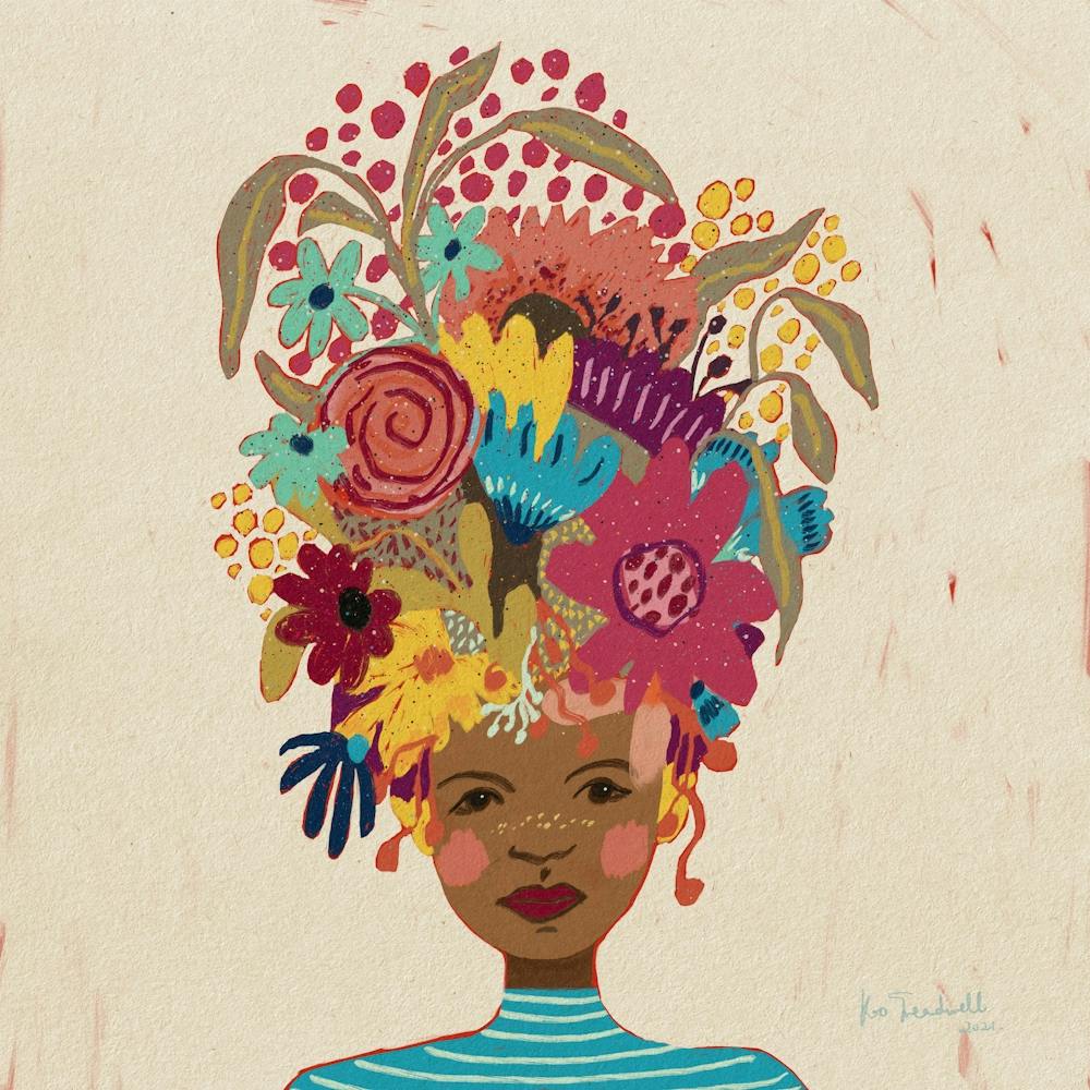 African Woman With Flowers On Her Head