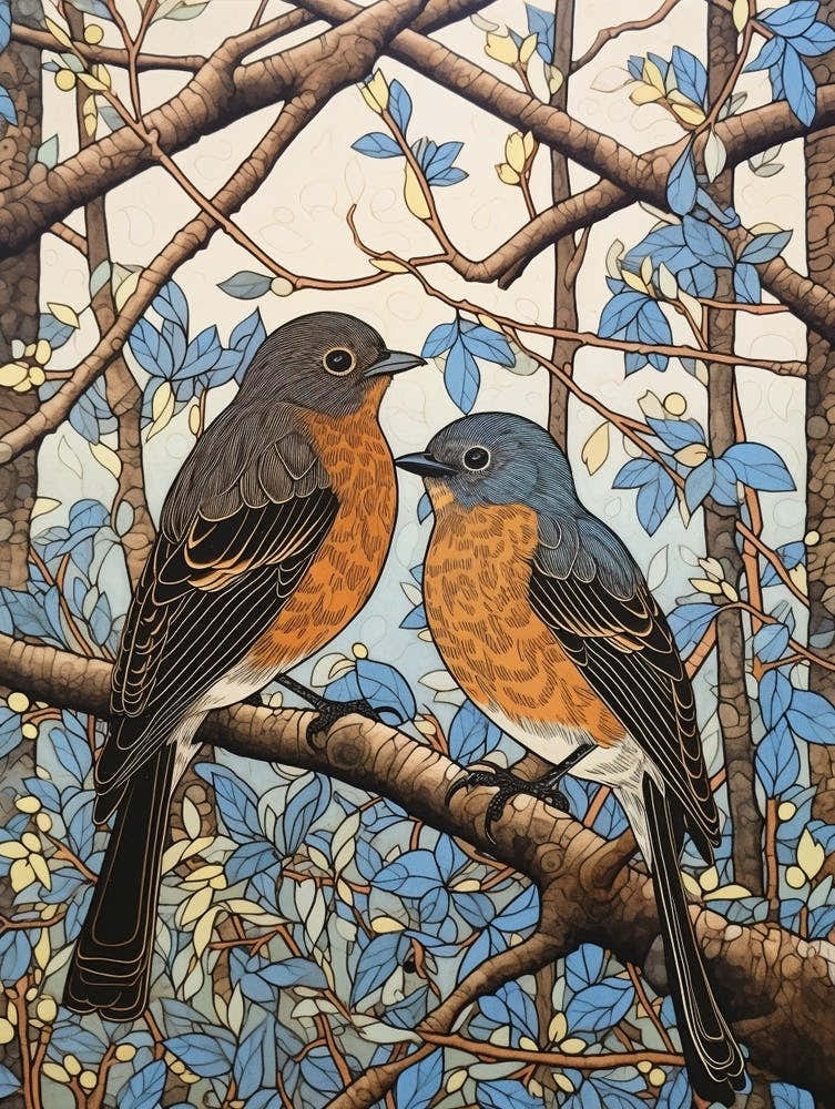 Art Nouveau Birds Poster Eastern Bluebird 4