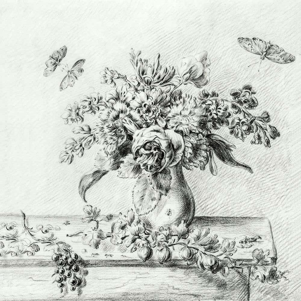 Still Life With Flower Arrangement, Fruits And Insects, Jean Bernard