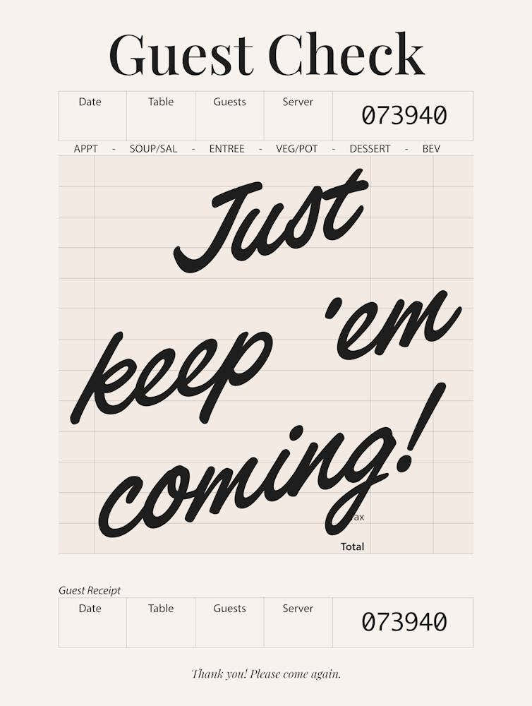 Guest Check - Keep Em Coming - Black & Cream