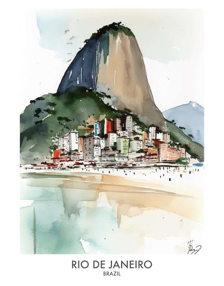 Rio De Janeiro Brazil Watercolour Travel Poster 2
