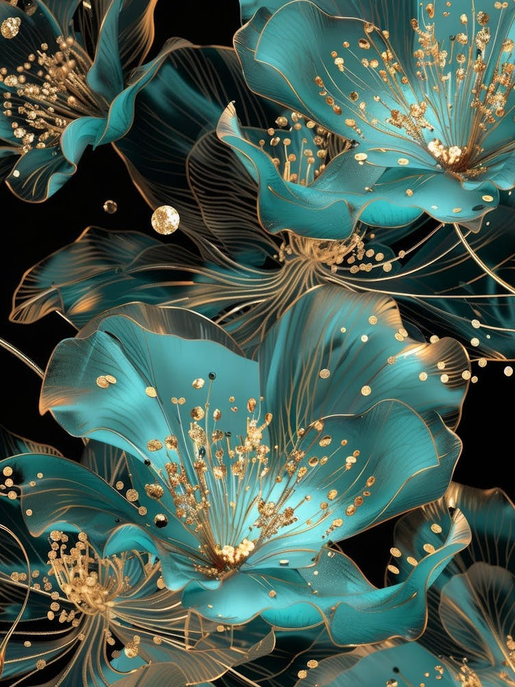 Teal Flowers Wallpaper