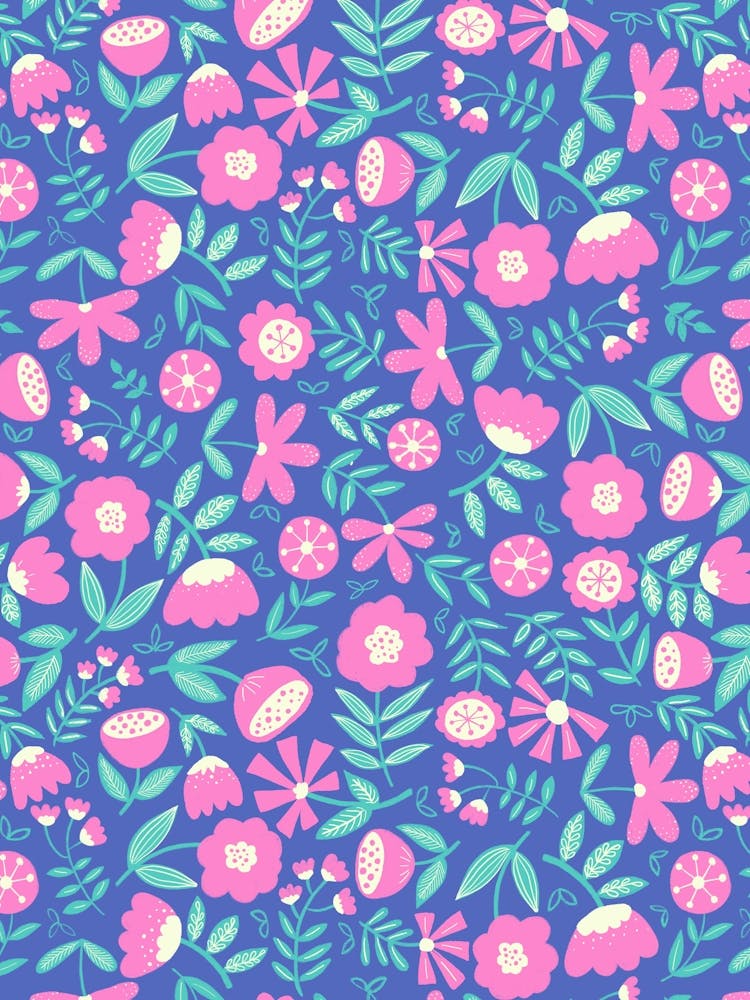 Cute Soft Scattered Scandi Florals Bright Blue, Pink, Mint Green