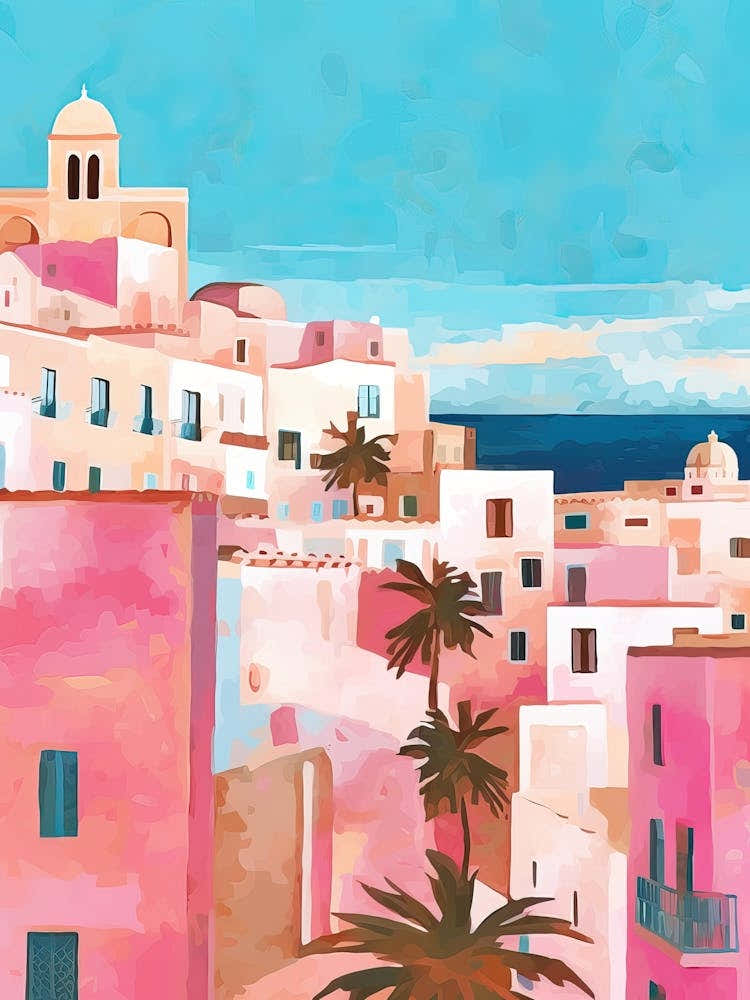 Ibiza Old Town Spain Travel Housewarming Painting