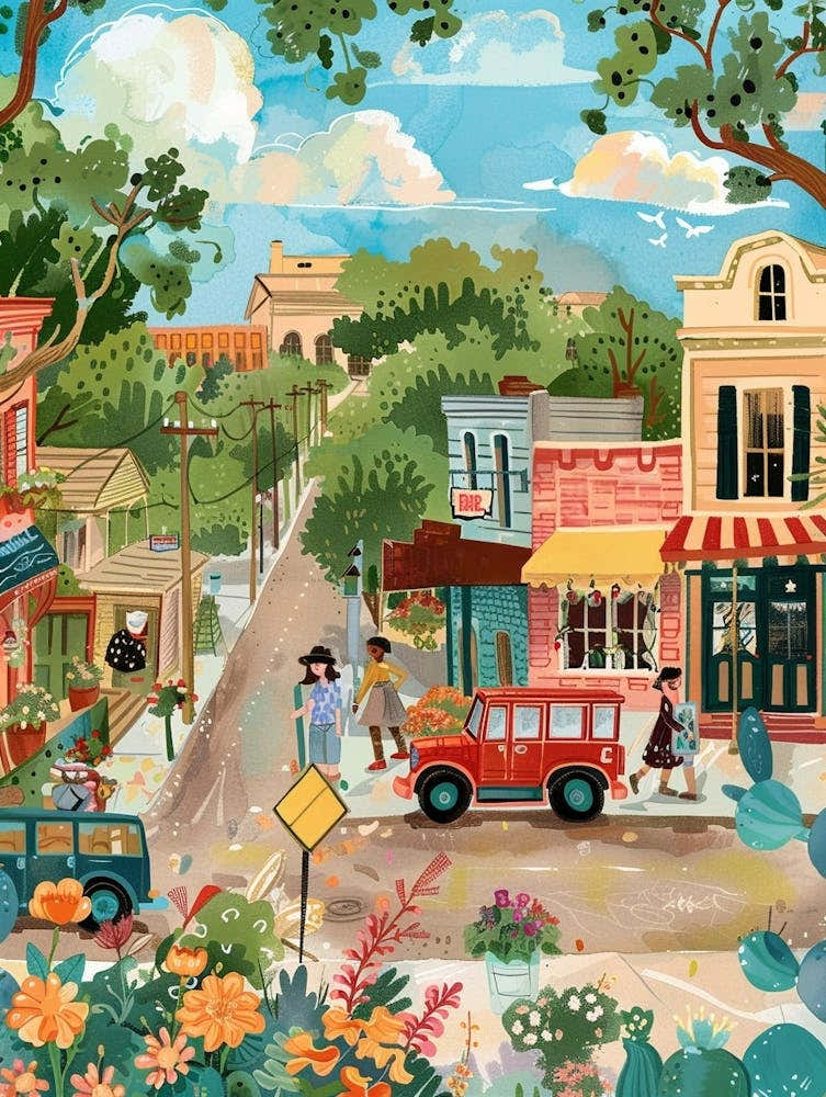 Storybook Illustration Sixth Street Austin Texas 4