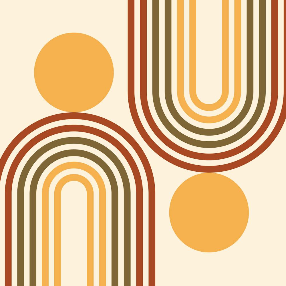 Mid Century Modern Geometric 466 In Sage Green Brown Rainbow And Sun Abstraction 02