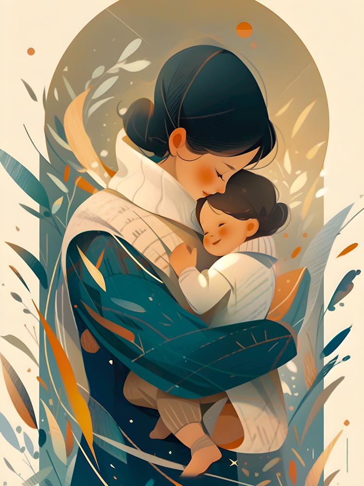 Modern Minimalist Art: Baby Boy in Mother's Arms