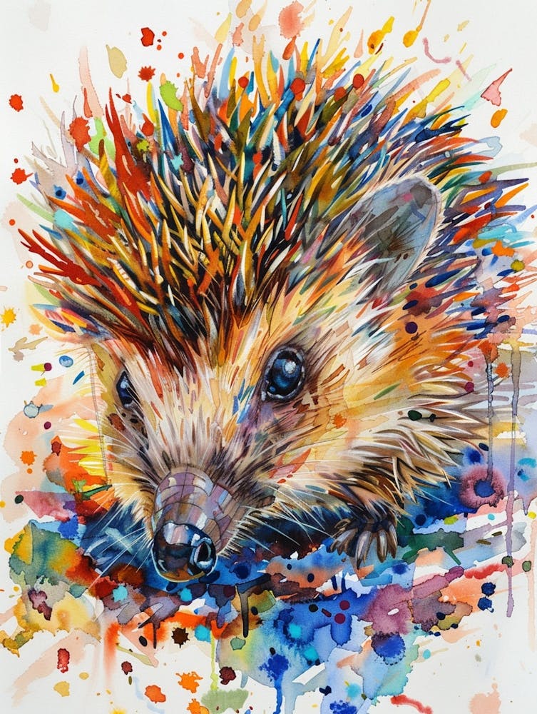 Hedgehog Colourful Watercolour 3
