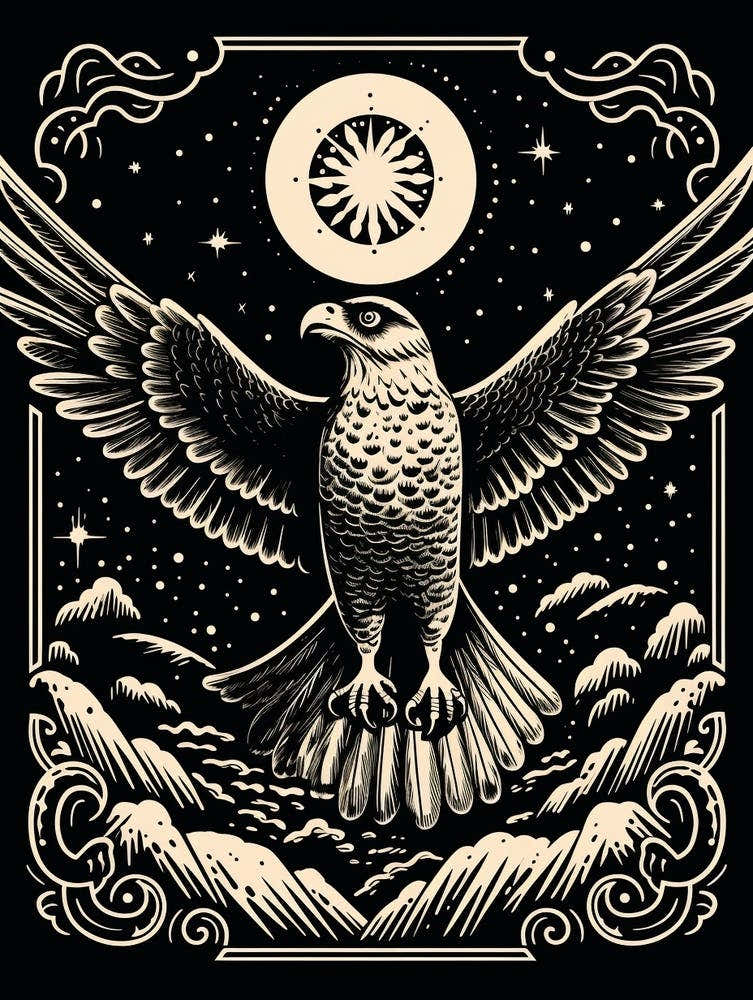 B&W Bird Linocut Falcon 4