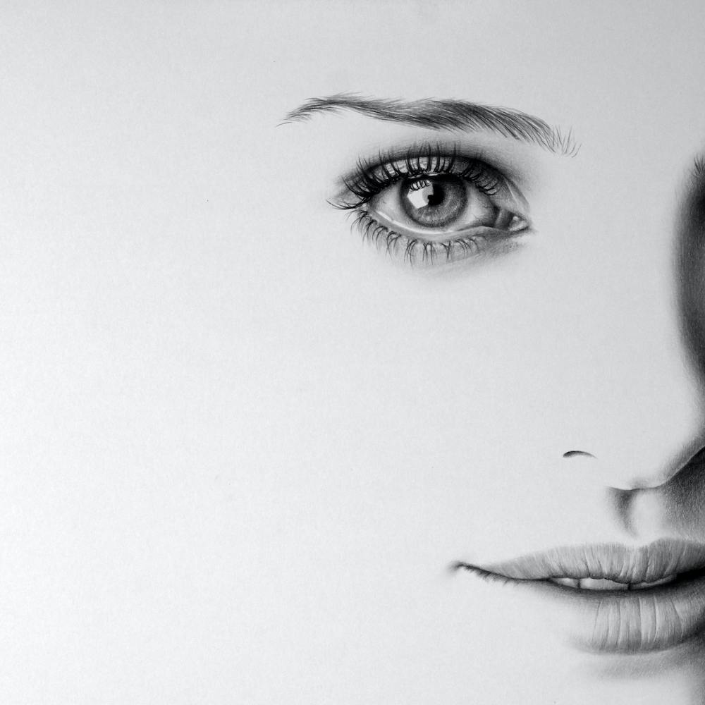 Natalie Portman Pencil Drawing Minimal Black and White