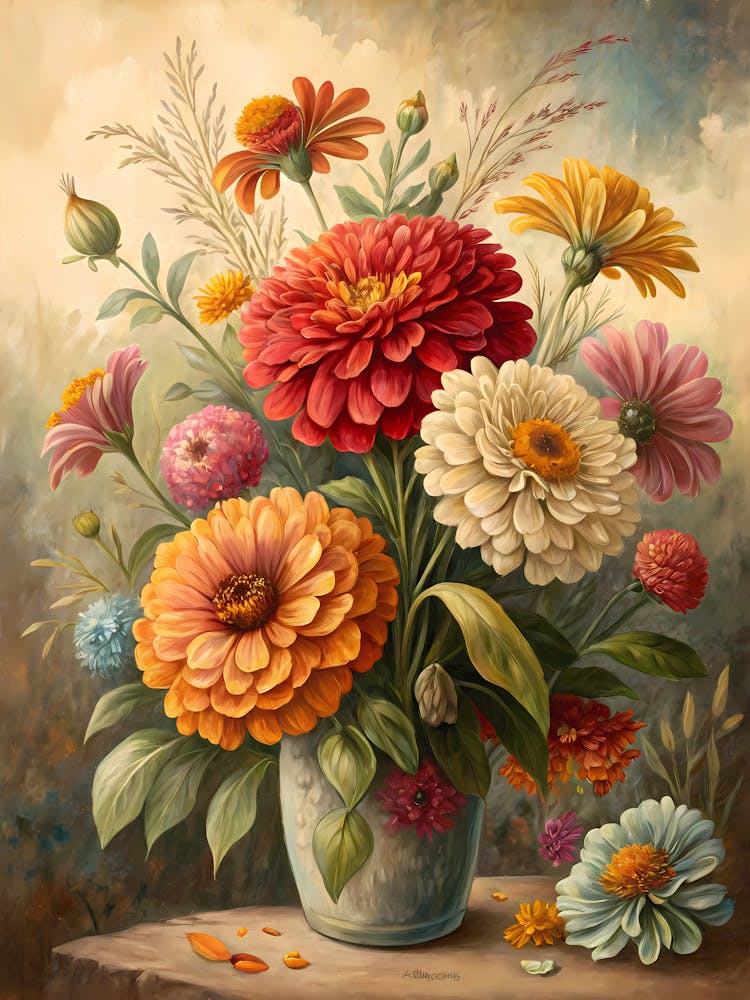 Oil Painting Style Vintage Flower Collage