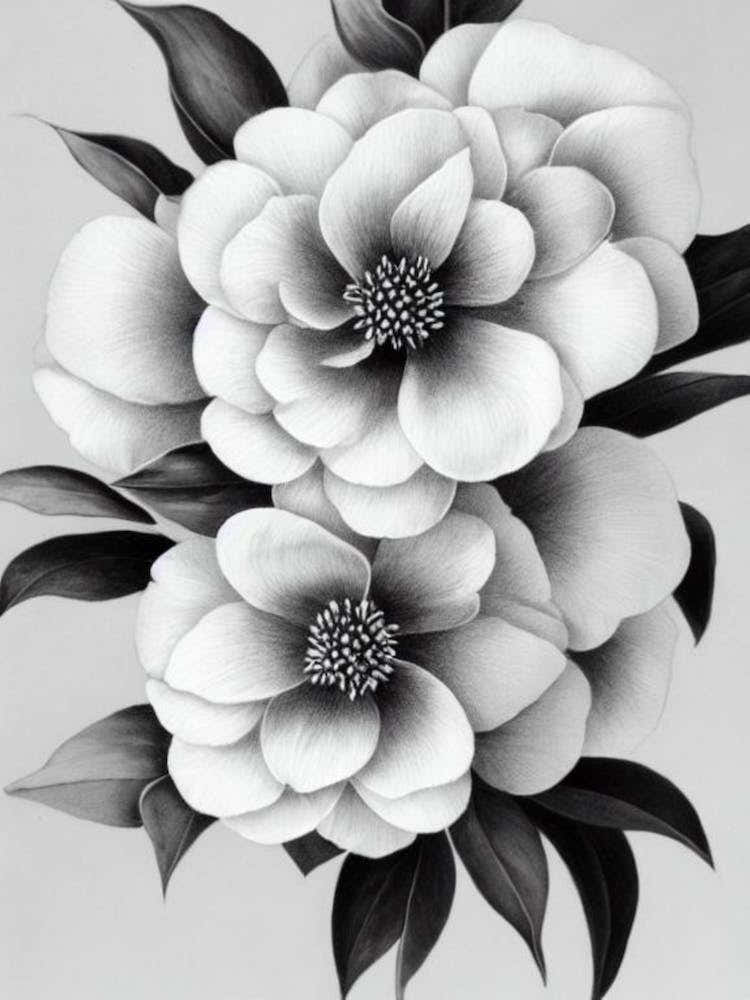 Camellia B&W Pencil 4 Flower