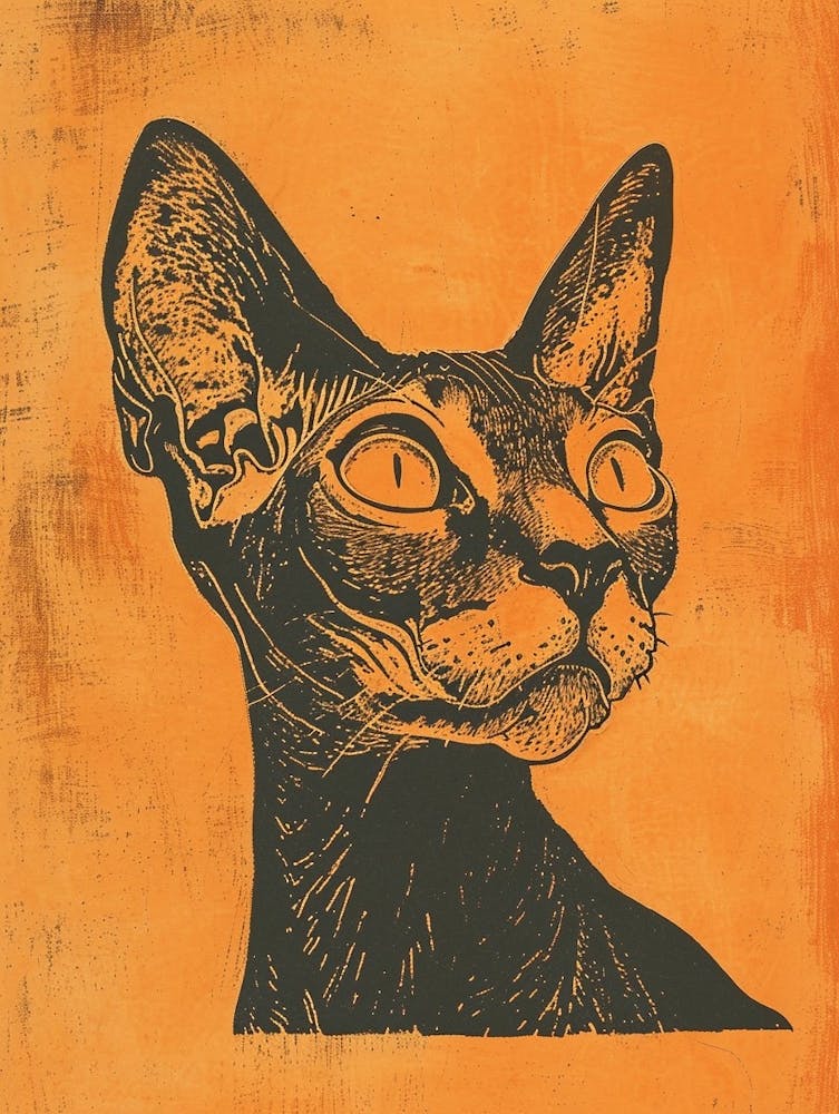 Cornish Rex Cat Linocut Blockprint 7