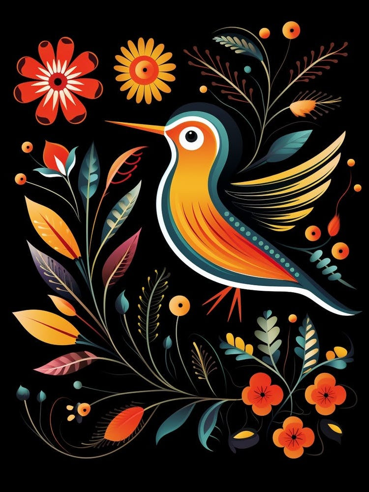 Folk Bird Illustration Hummingbird 3