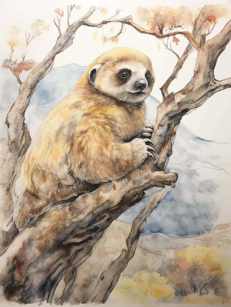 Storybook Animal Watercolour Sloth 1