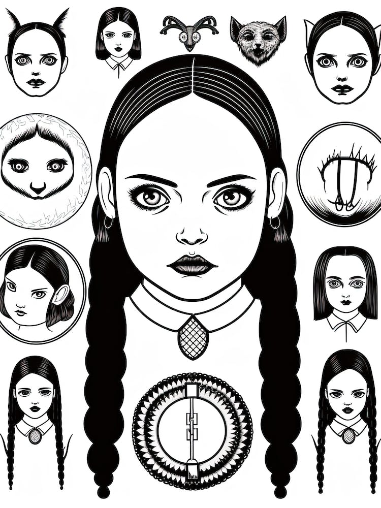 Portrait Of Wednesday Addams World Line Art 5 Fan Art