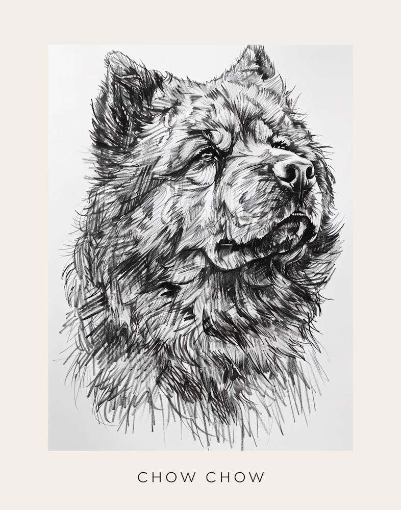 Chow Chow Dog Line Sketch 1 Poster