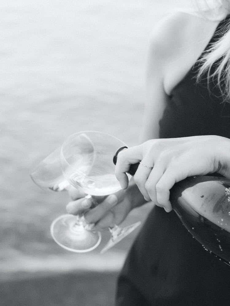 Champagne Drink Black White Woman 3x4