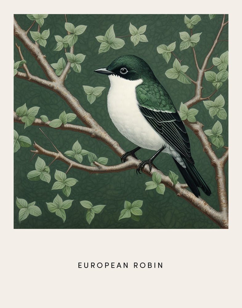 Ohara Koson Inspired Bird Painting European Robin 1 Poster