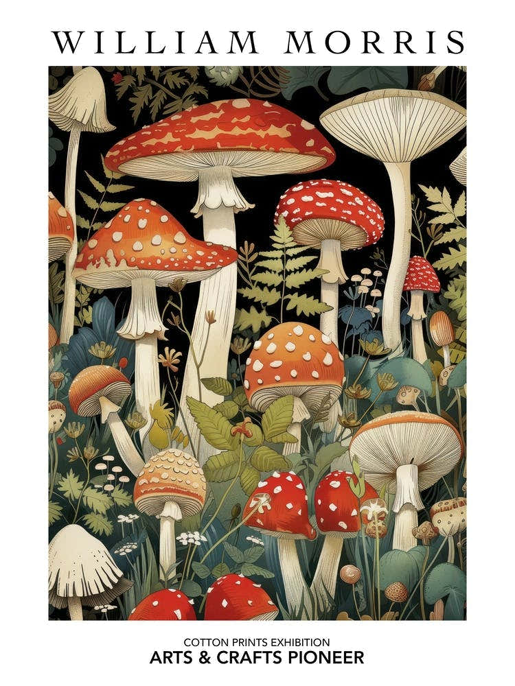 William Morris Print Mushrooms Poster Vintage Wall Art Textiles Art Vintage Poster