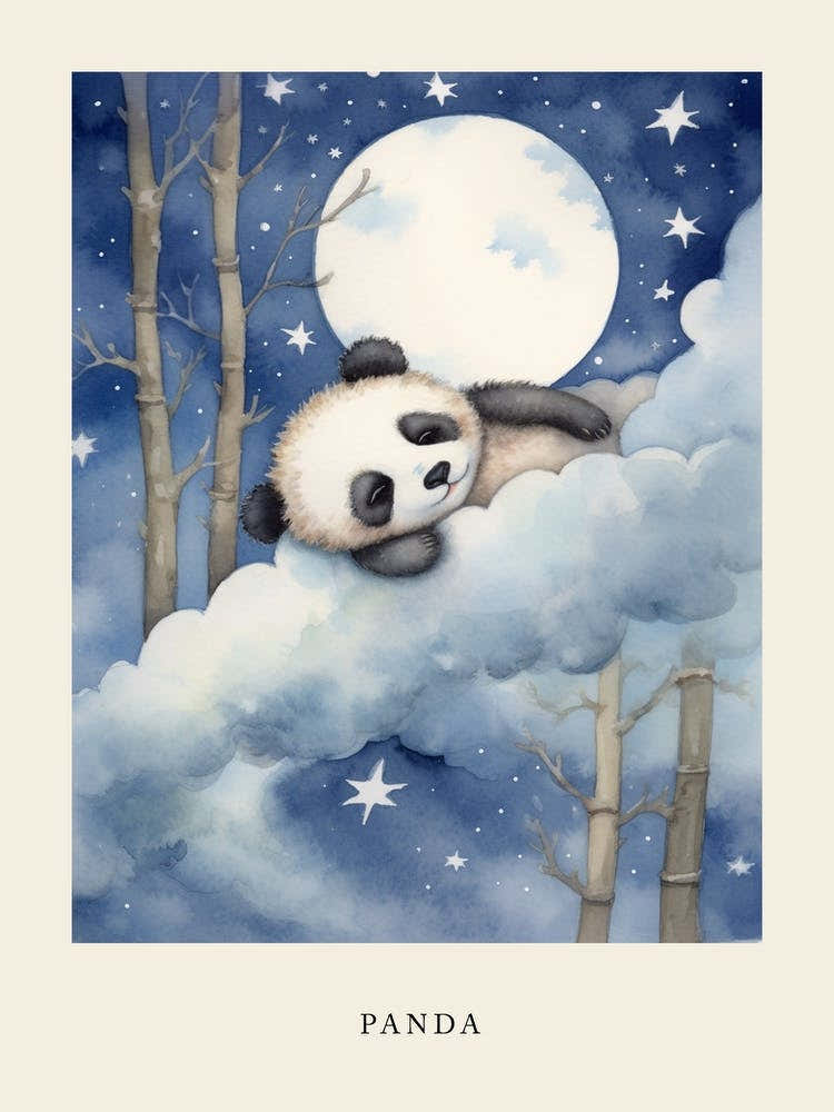 Baby Panda Cub 2 Sleeping In The Clouds Nursery Poster
