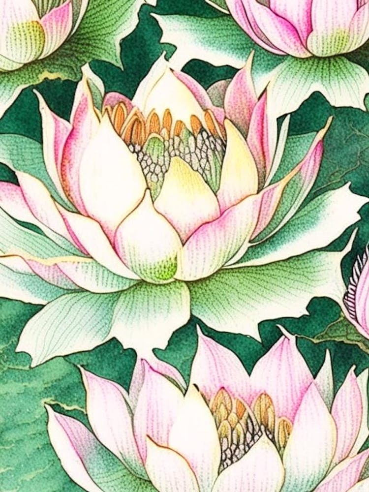 Lotus Flower Repeat Pattern Watercolour Ink Pencil 2