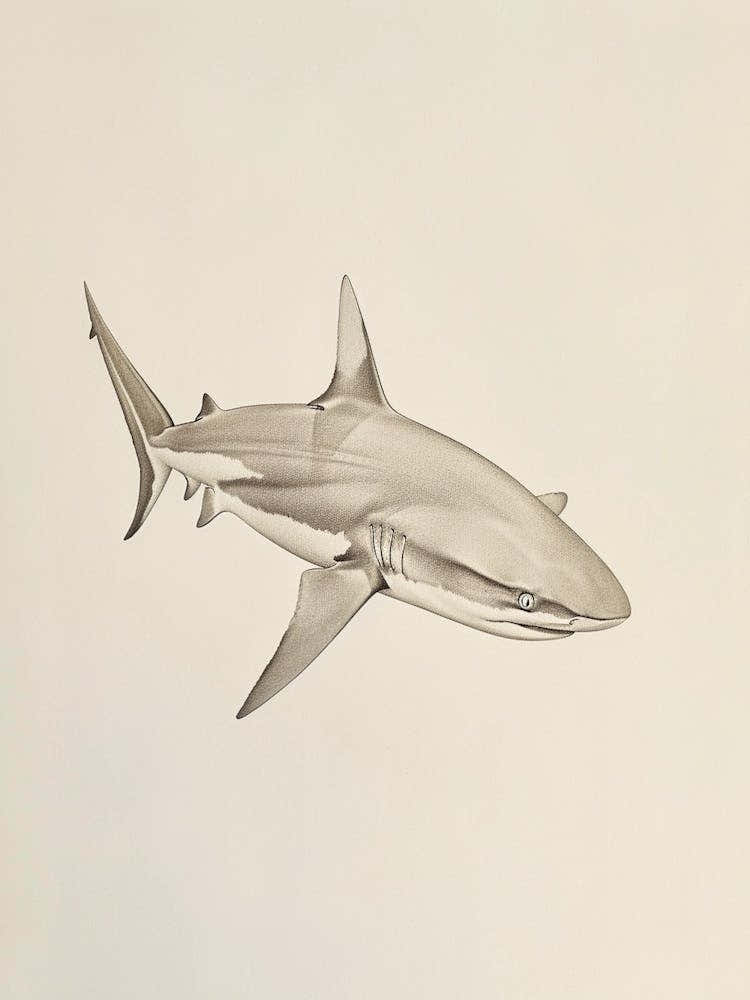 White Tip Reef Shark Vintage Illustration 2