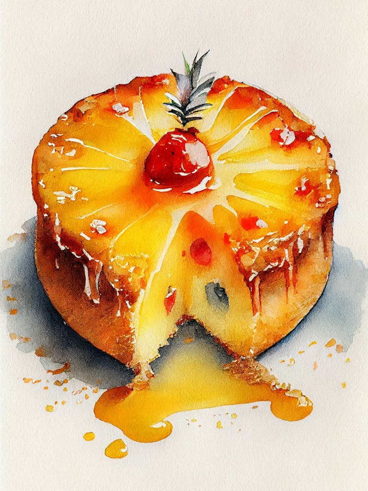 Pineapple Cake Watercolor Painting