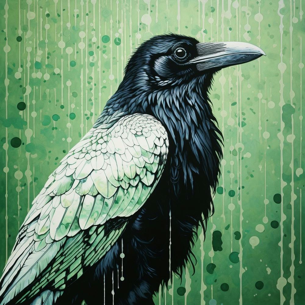 Ohara Koson Inspired Bird Painting Raven 3 Square