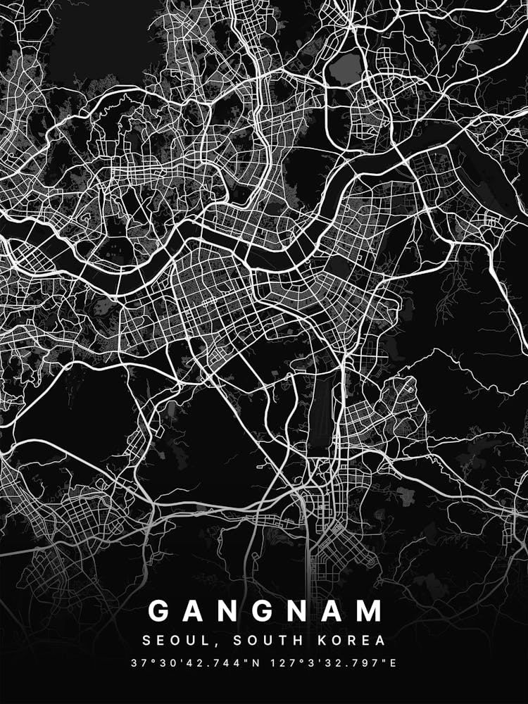 Gangnam Seoul South Korea Black Map