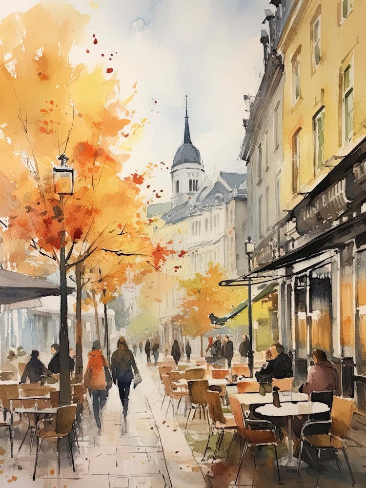 Oslo Norway In Autumn Fall, Watercolour 4