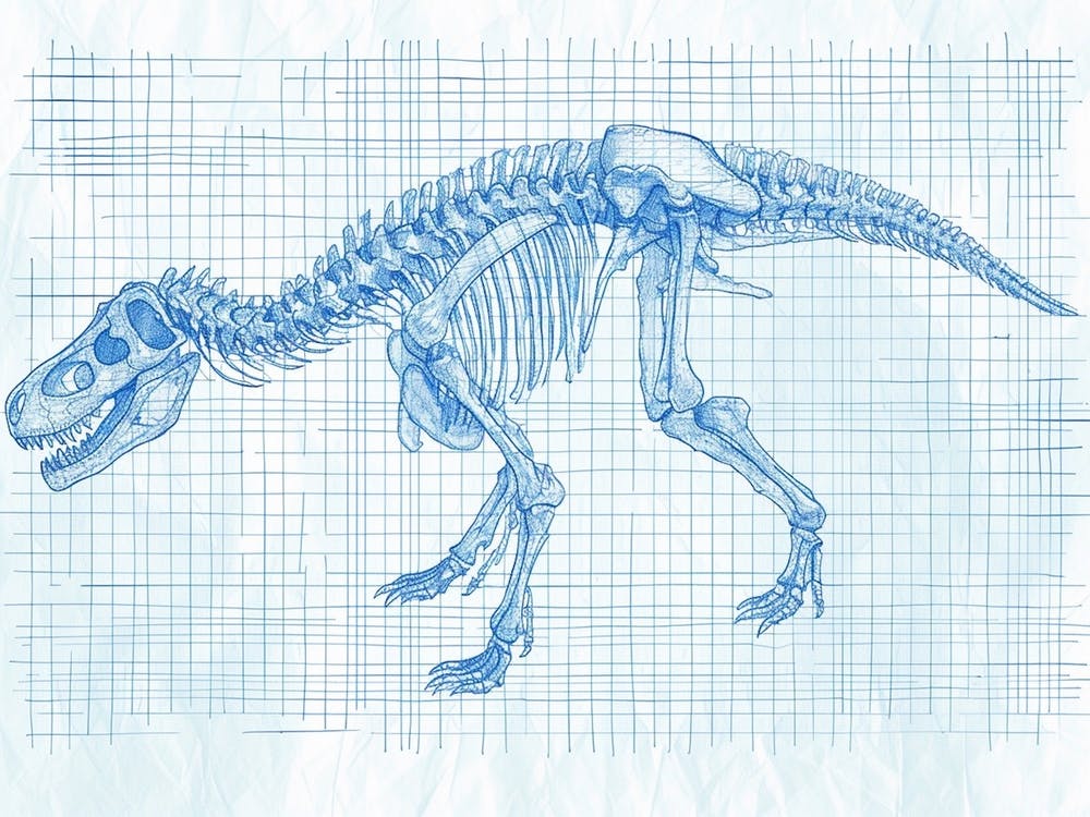 Amargasaurus Skeleton Hand Drawn Blueprint 1