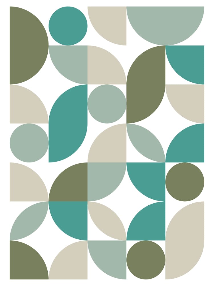 Mid Century Modern Abstract 26 Olive Green, Teal, Light Green