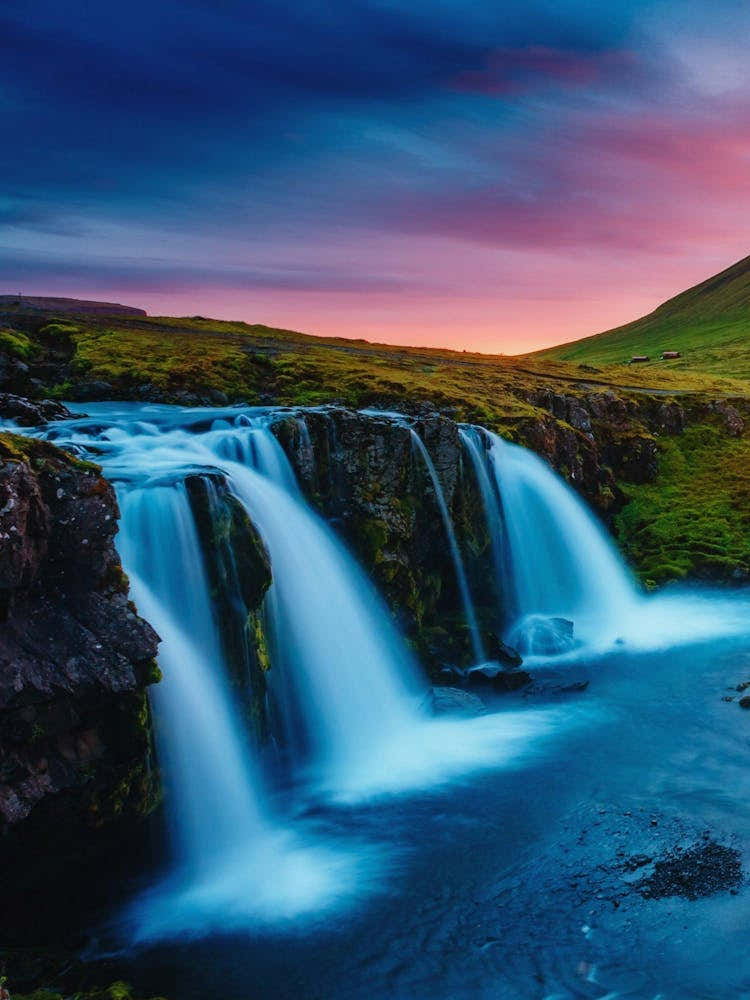 Waterfall At Sunset In Iceland 1
