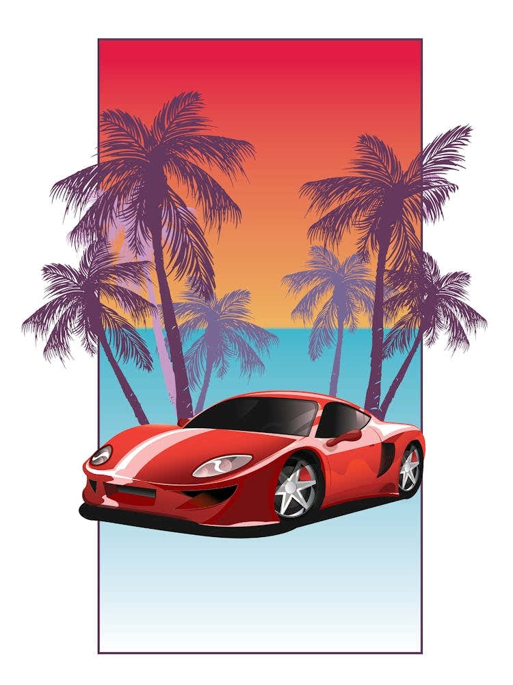 Sports Car With Palm Trees