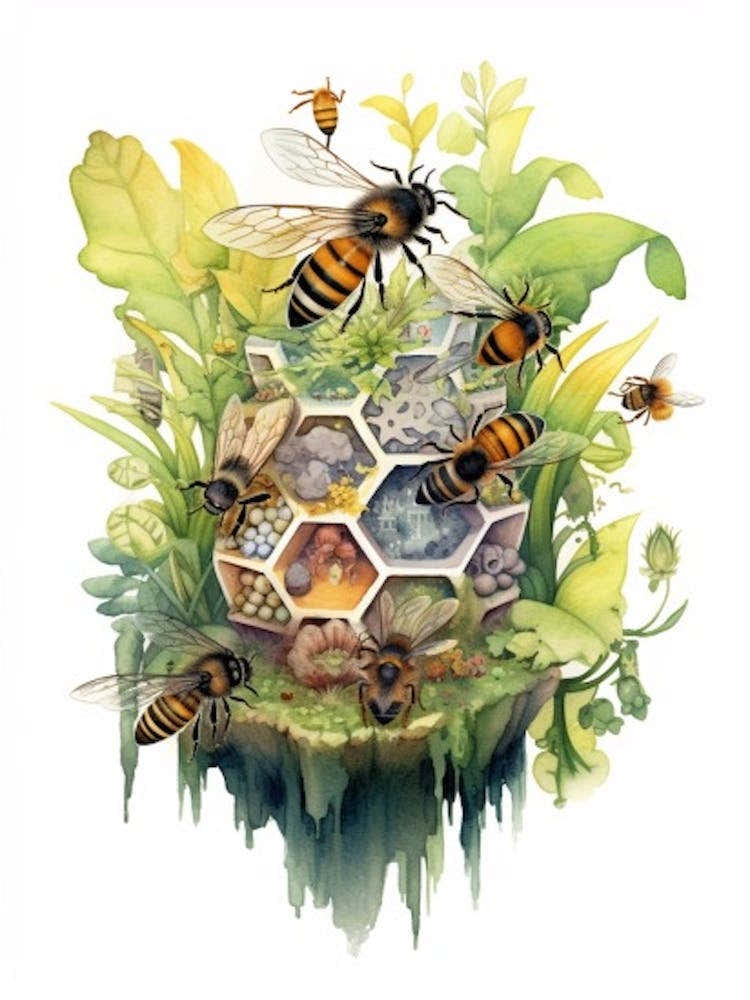 Ground Nesting Bee Beehive Watercolour Illustration 1