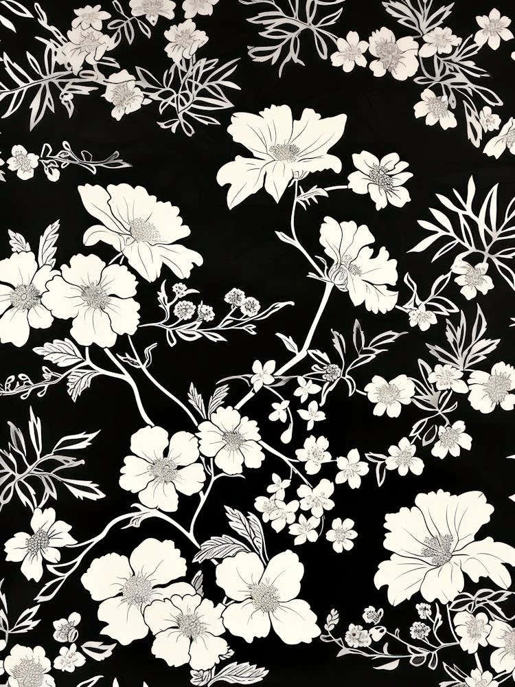 Great Japan Hokusai Black And White Flowers 2