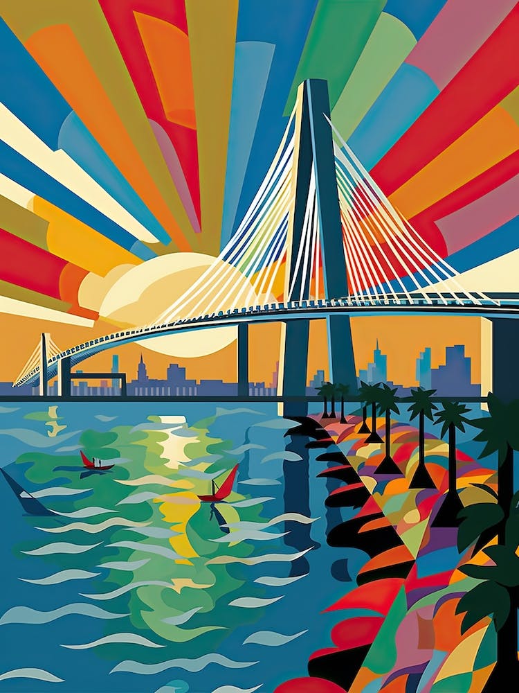 Bandra Worli Sea Link Bridge, India Colourful 2