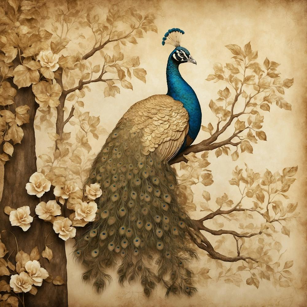 Default Gold And Sepia Peacock In A Tree A Regal Peacock With 0