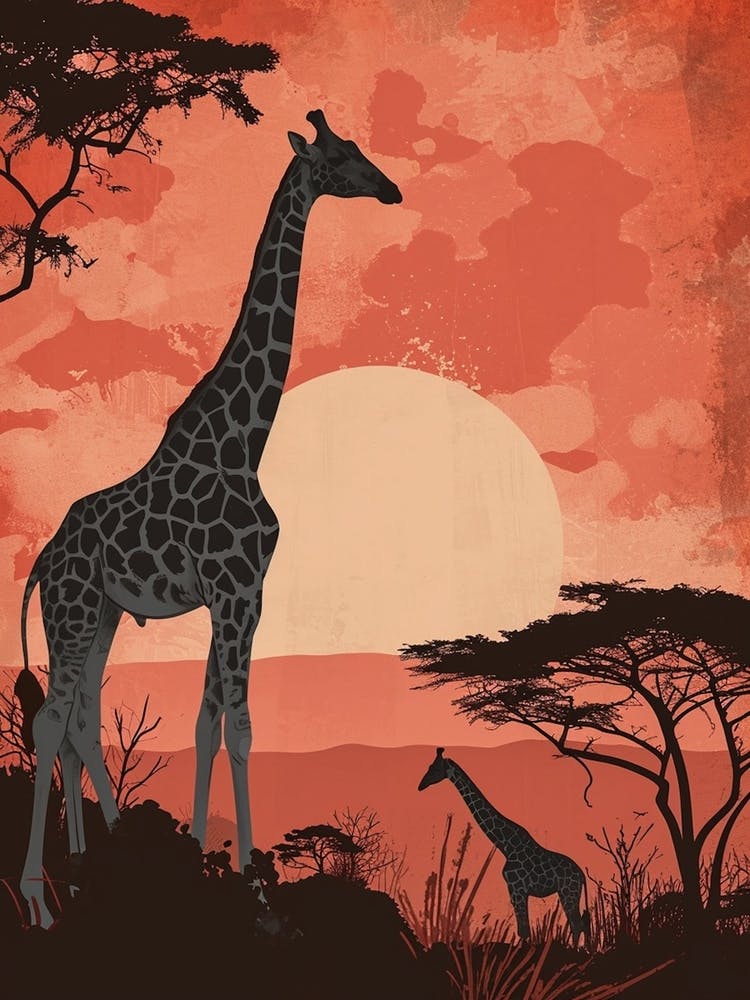 Giraffe In The Sunset Red Tones 2