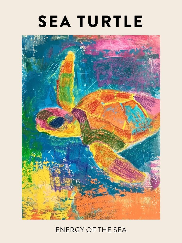 Sea Turtle Rainbow Abstract Scribble Poster 1